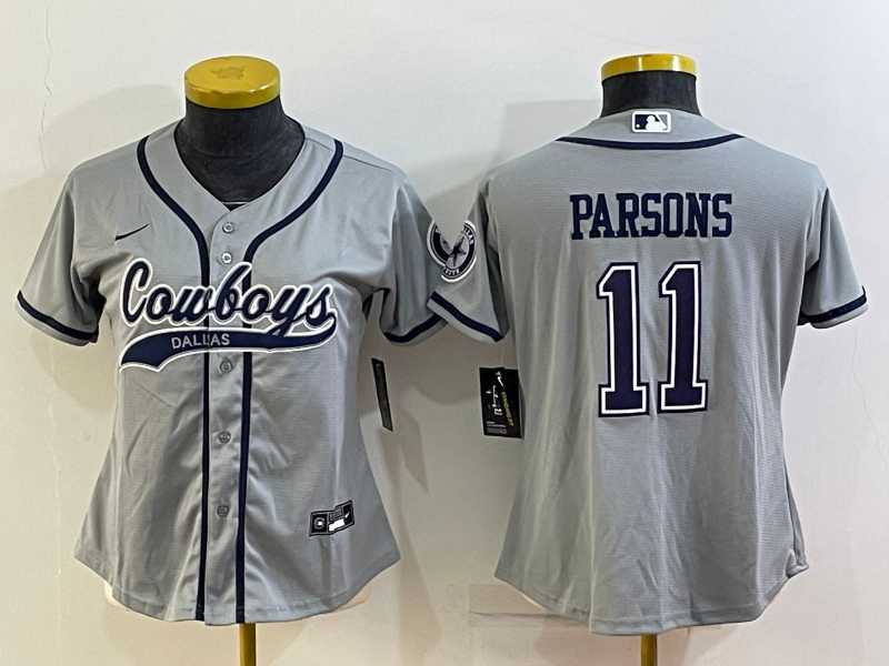 Women%27s Dallas Cowboys #11 Micah Parsons Grey With Patch Cool Base Stitched Baseball Jersey